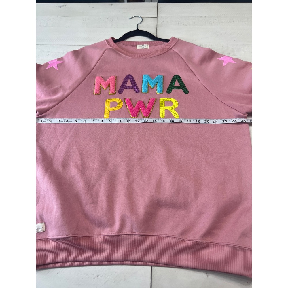 Simply Southern Mama Pwr Pink Sequin Chenille Star Sweatshirt XXL - Picture 5 of 8